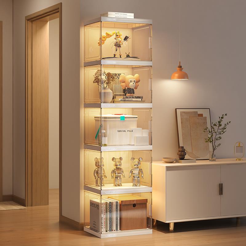 my书架落地置物架防尘亚克力一体靠墙多层收纳展示柜子简易家用书