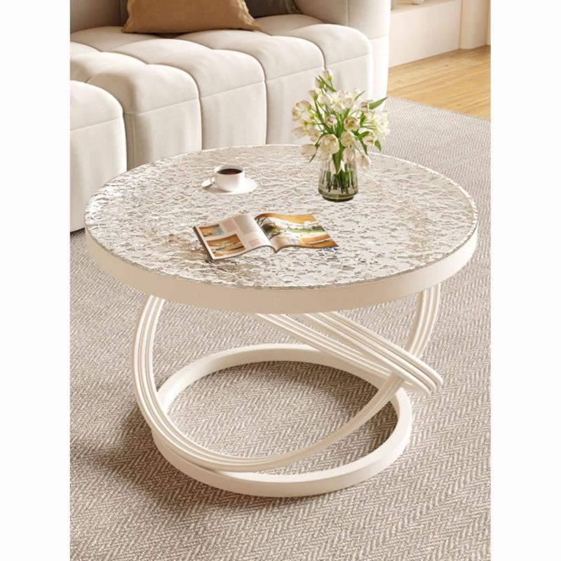 奶油风小茶几钢化玻璃茶几小桌子玻璃面意式极简创意