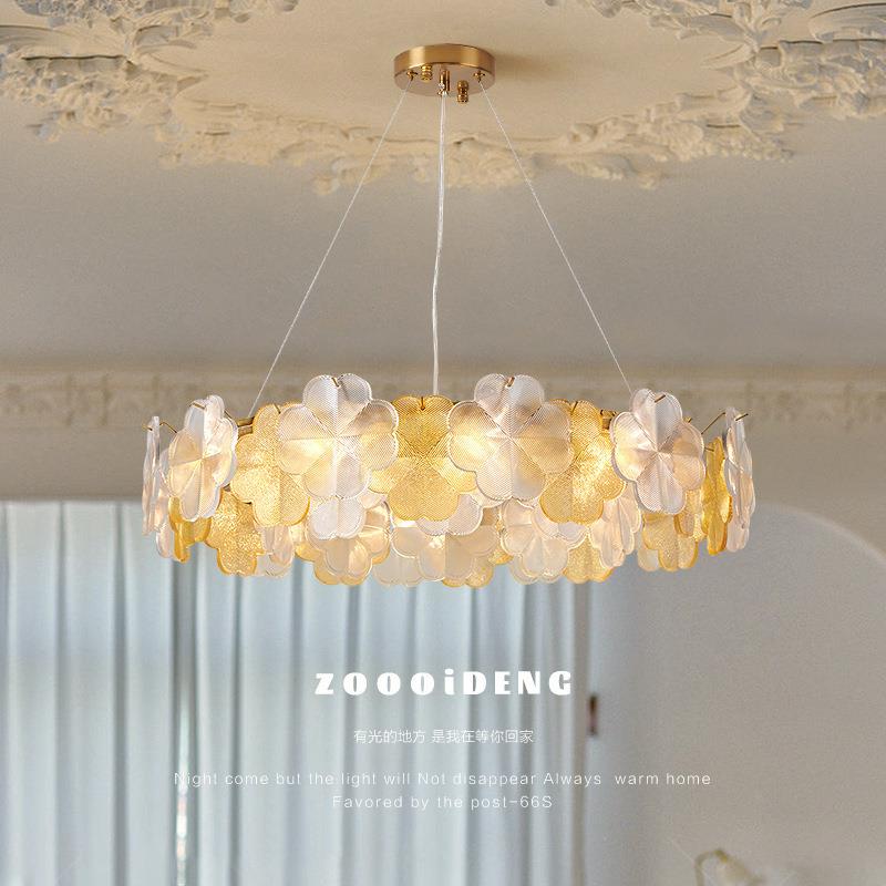 法式浪漫花朵水晶吊灯美式轻奢客厅餐厅设计师款女孩卧室护眼灯具