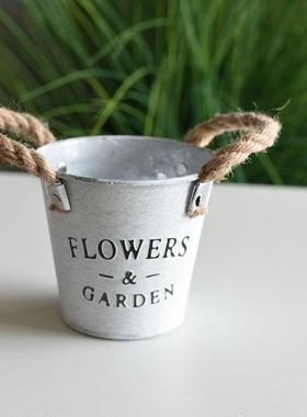 麻绳铁皮桶花瓶装饰花器花店多肉花盆高级感超大绿植摆件铁艺