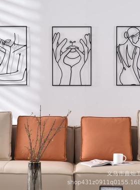 亚马逊热销墙壁装饰铁艺画女士线条金属壁挂家居客厅挂画艺术剪影