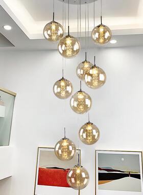楼梯灯长吊灯现代简约轻奢大别墅小复式楼loft公寓中空客厅水晶灯