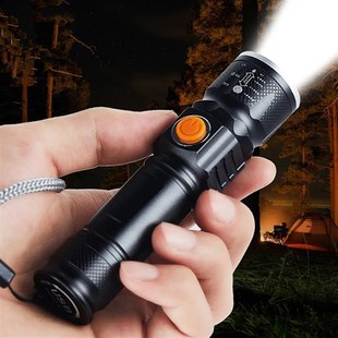 强光手电筒户外家用变焦超亮小手电防水可USB充电迷你LED手电便携