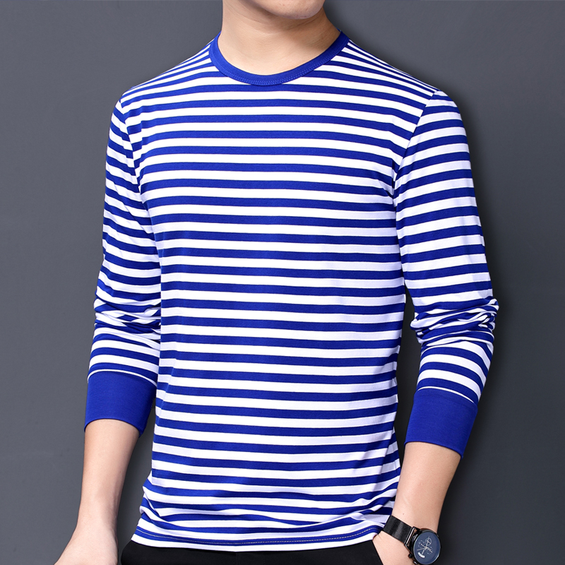 际谦长袖男装海魂衫t恤纯棉复古国货蓝色横条纹春秋款上衣服装潮