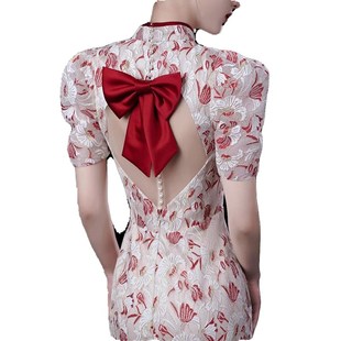 改良版 立领气质轻奢订婚连衣裙蕾丝鱼尾晚礼服 旗袍敬酒服新娘夏季