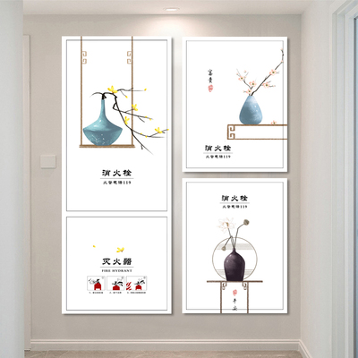 中式荷花消防栓贴纸遮挡自粘电表箱贴纸贴画配电箱装饰翻新电箱盒