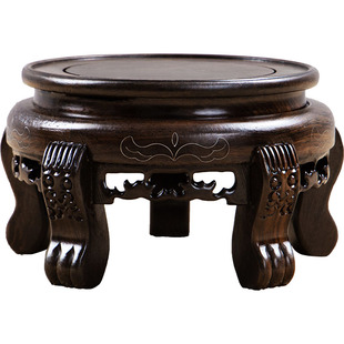 黑檀木虎头几实木圆形底座花盆花瓶奇石盆景酒缸荷花缸加高底托架