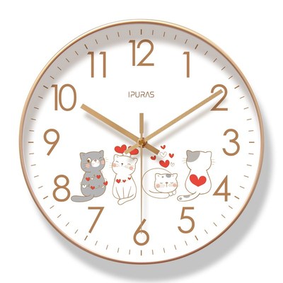 易普拉6211可爱卡通猫咪挂钟客厅时尚钟表小猫时钟静音扫秒石英钟