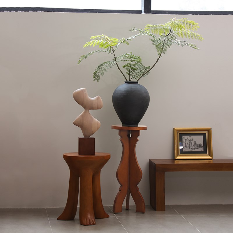 形上中古风兽脚边几设计师款组合创意艺术实木沙发角几展示台花架