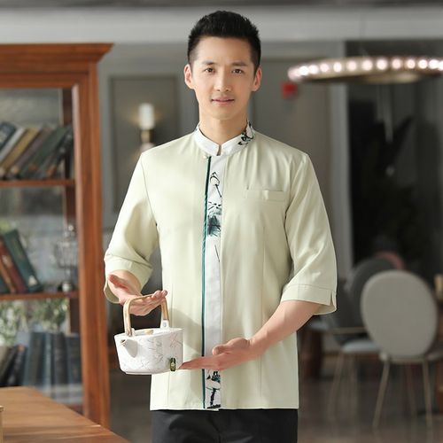 中式七分袖餐饮服务员工作服夏装短袖火锅店茶楼糕点酥茶艺定制女
