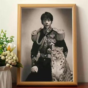 丁真将军肖像画搞笑挂画中国伟人名人装 饰画芝士雪豹相框摆台挂墙