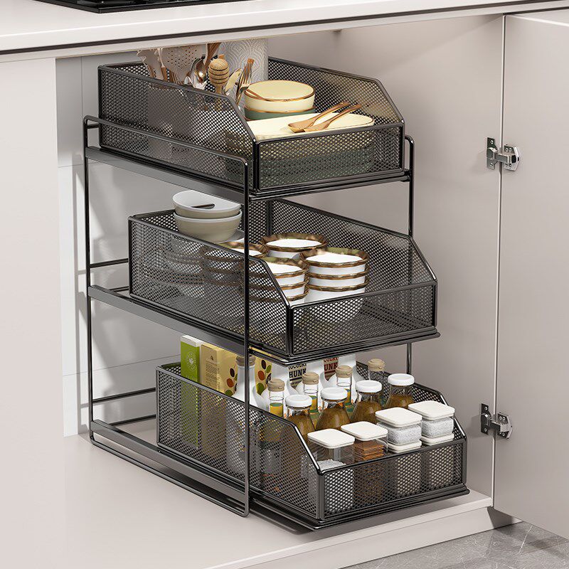 厨房柜子抽拉式置物架整体橱柜分层架多层加深抽屉台面下水槽拉篮