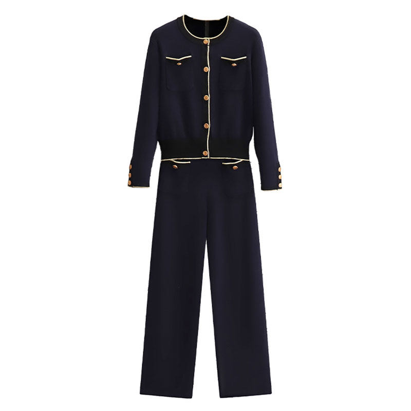 春季新款中年大码女装胖妈妈套装针织开衫直筒裤子遮肚显瘦两件套