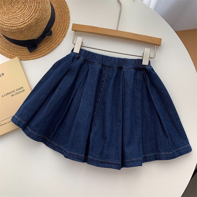 2024夏季新款女童薄款牛仔百褶裙裤儿童洋气短裤女孩半身裙学院风