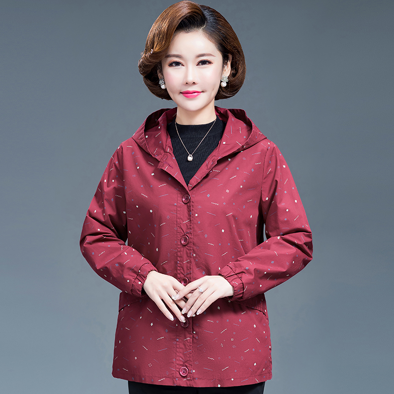 纯棉妈妈装春秋外套老年人夹克衫中老年大妈女风衣长袖婆婆装上衣
