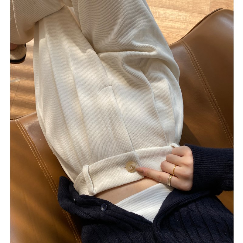 白色裤子女秋冬季2023新款加绒针织雪尼尔阔腿裤灯芯绒休闲西装裤