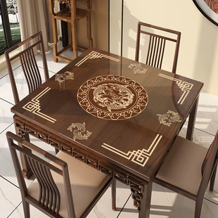 新中式正方形桌布防水防油免洗PVC透明软玻璃八仙桌桌垫茶几台布
