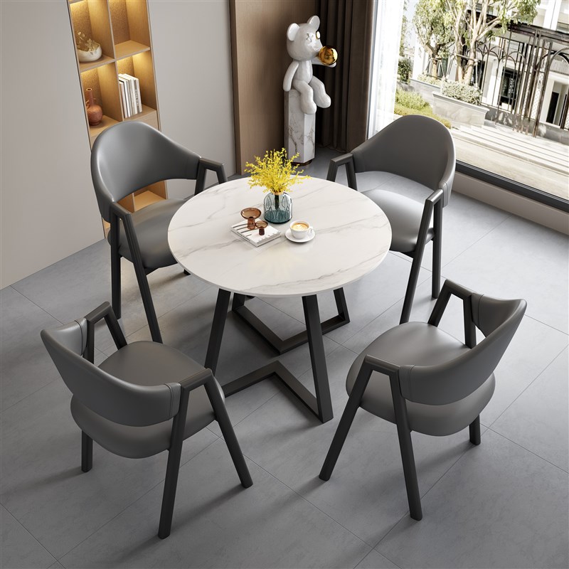 轻奢商务谈判岩板休闲小圆桌洽谈桌椅组合办公室展厅会客接待餐桌