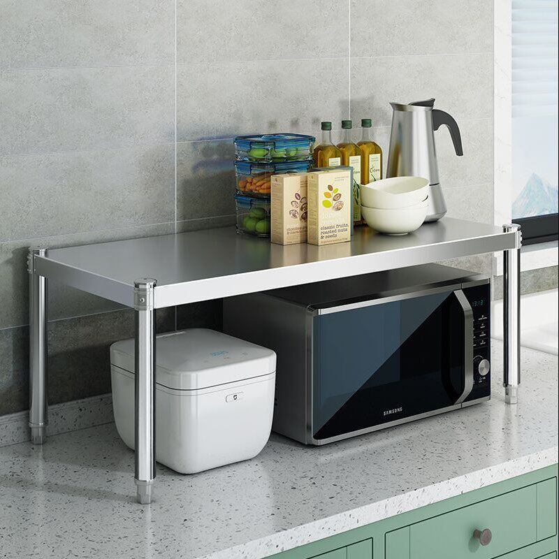 单层台面置物架厨房用品灶台分层架1层微波炉架烤箱架白钢可定制