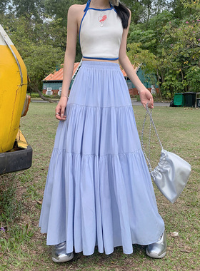 KRO白色半身裙女2024新款中长款高腰a字长裙显瘦芭蕾风蓬蓬蛋糕裙