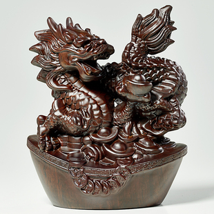 实木雕龙摆件客厅酒柜办公室桌面吉祥龙雕塑生肖龙开业手工艺礼品