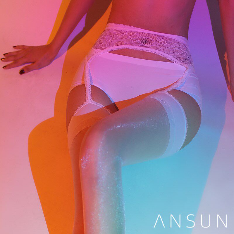 安幸ANSUN艾3D一体蕾丝吊带袜珠光亮丝连裤袜黑色丝袜女夏