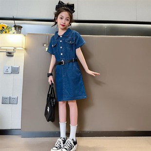 女童夏季牛仔连衣裙短袖纯棉洋气2023新款夏装牛仔裙时髦网红童装