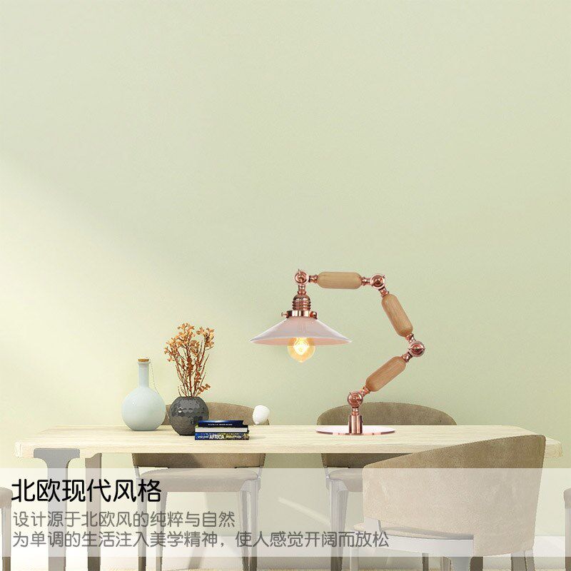 北欧卧室复古床头灯阅读创意家用工作木艺书桌学习玫瑰金玻璃台灯