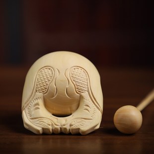 黄杨木解压实木小法器随身静心敲打击乐器迷你木鱼办公室木雕摆件