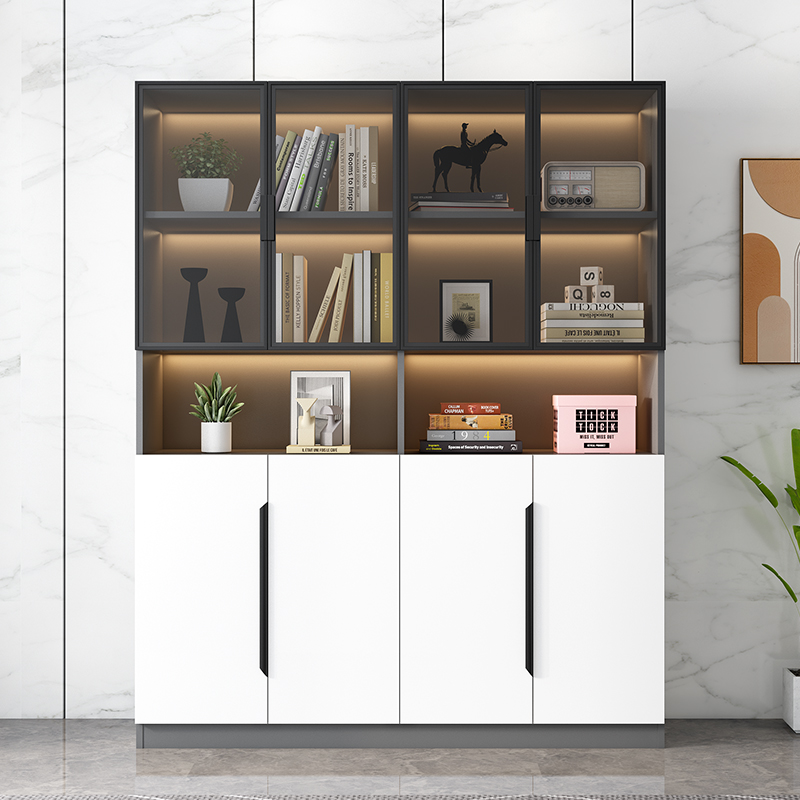 防尘书柜带玻璃门手办展示柜轻奢靠墙储物柜子陈列置物柜落地书架