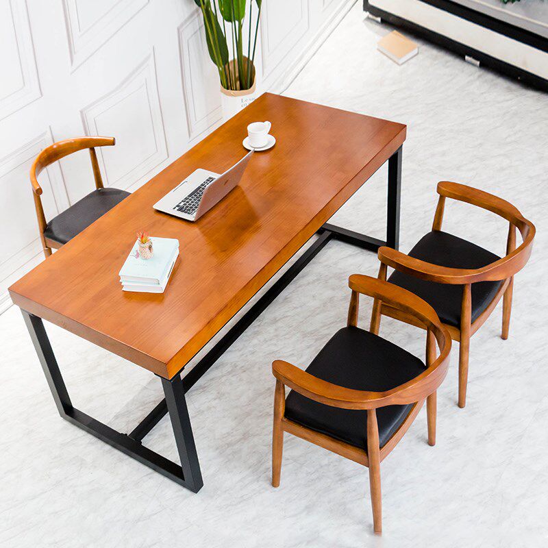 实木书桌电脑桌美式铁艺工业风写字办公桌子卧室家用电脑台式简易
