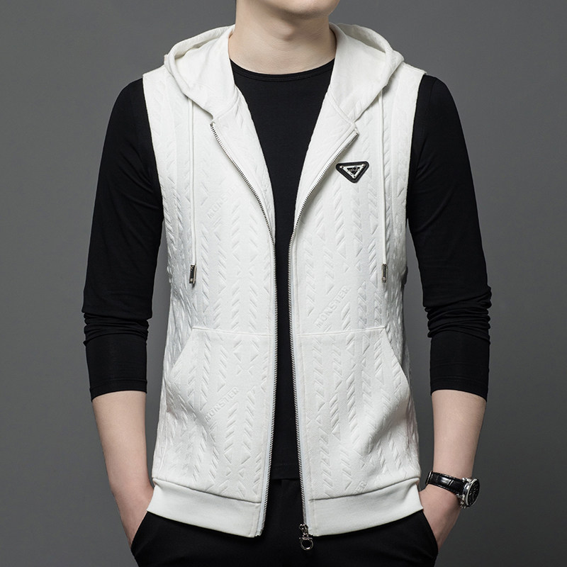 中年男士连帽背心背心春秋季薄款无袖卫衣中青年外套宽松休闲上衣