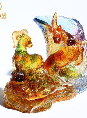 琉璃笔筒三阳开泰摆件老板办公桌摆件高档大气生日礼物领导中国风