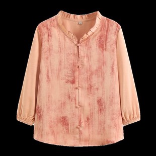 中年妈妈夏装上衣时尚套装2024新款中老年女士秋装母亲节雪纺小衫