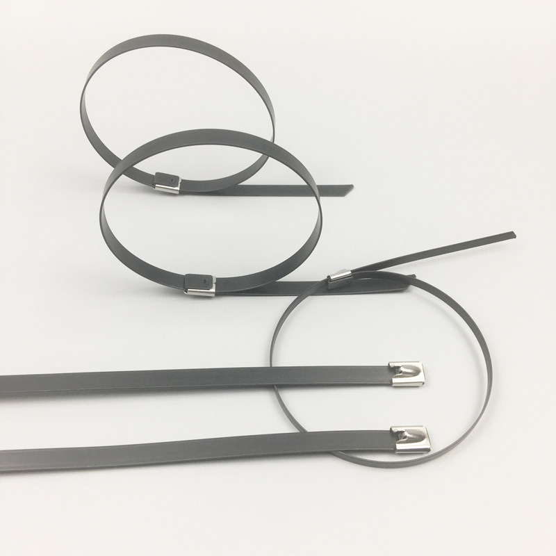 包塑金属扎带5.6*400mm 黑色不锈钢船用扎带 绝缘防腐蚀绑带 裹塑