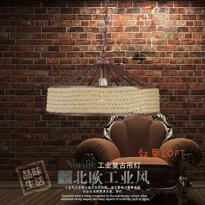 美式乡村创意麻绳吊灯复古工业灯客厅餐厅吧台咖啡厅单头铁艺灯具