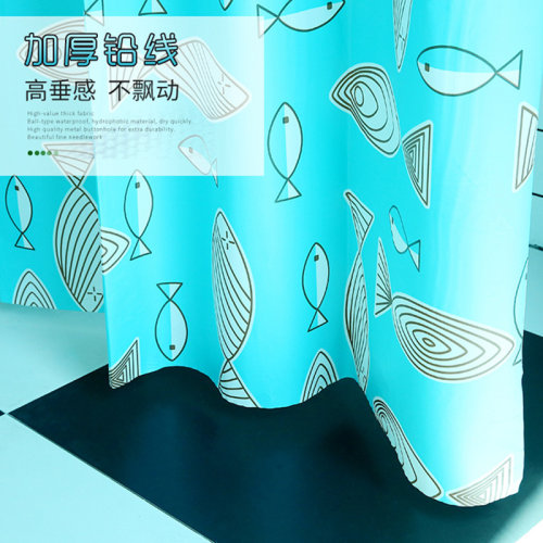 简迪防水加厚浴帘套装免打孔卫生间淋浴帘隔断帘浴室浴帘布浴室帘
