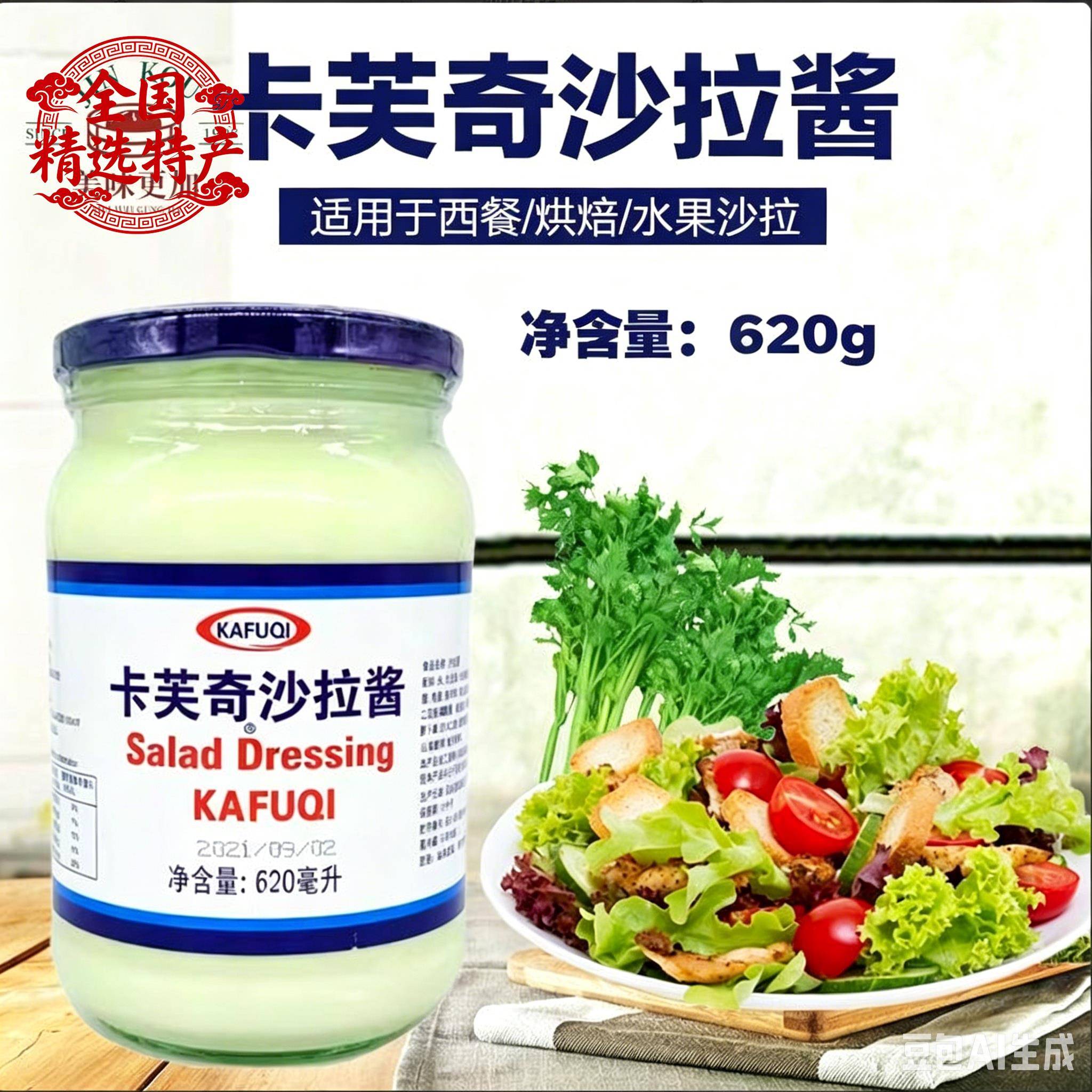 卡芙奇沙拉酱620ml水果沙律凉拌蔬菜卡夫沙拉素食伴侣 卡芙奇妙酱