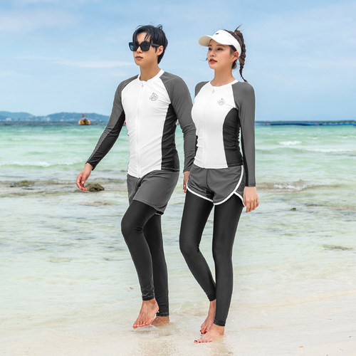 潜水泳衣情侣款保守女大码胖mm分体男速干长袖长裤防晒冲浪服套装