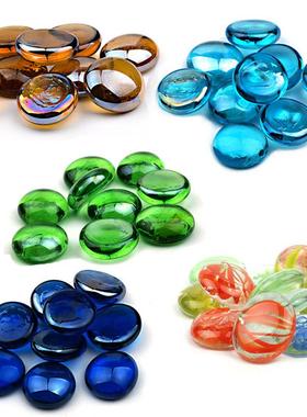 玻璃扁珠 彩色玻璃扁珠 红色绿色黄色蓝色花心玻璃扁珠 12-19mm