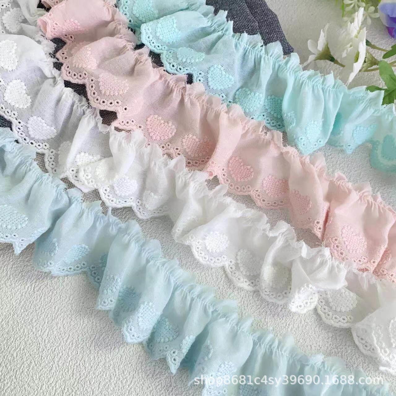 5cm宽棉布刺绣蕾丝皱褶花边心形裙边领口袖口帽子装饰衣服DIY辅料