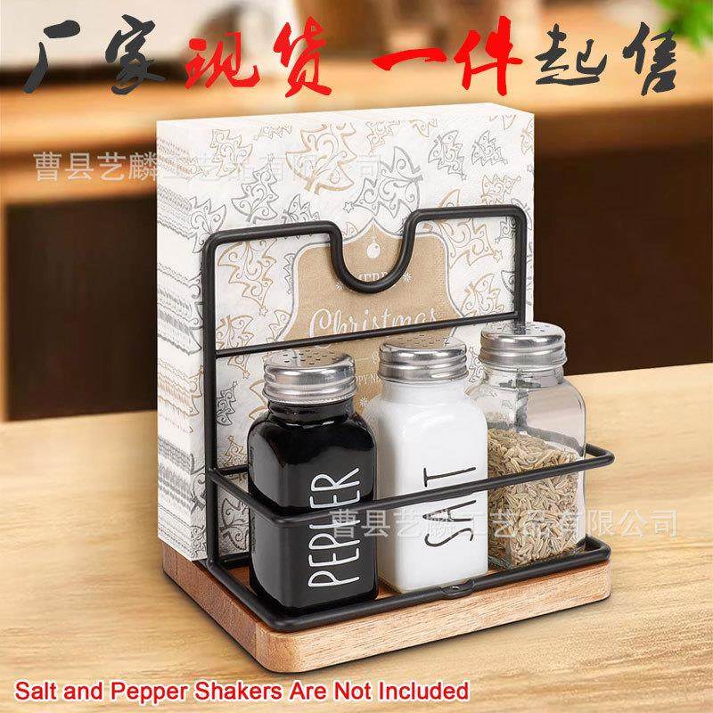 跨境现货木制纸巾架纸巾收纳架铁木结合纸巾存储架木制餐巾纸架