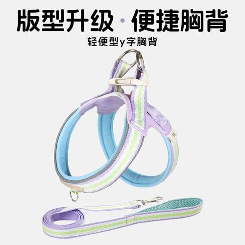 跨境多巴胺撞色狗狗胸背带宠物牵引绳轻盈透气背心式小型犬遛狗绳