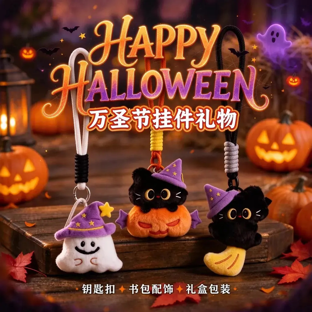 万圣节礼品可爱毛绒黑猫南瓜幽灵玩偶挂饰钥匙扣书包挂件Semalam
