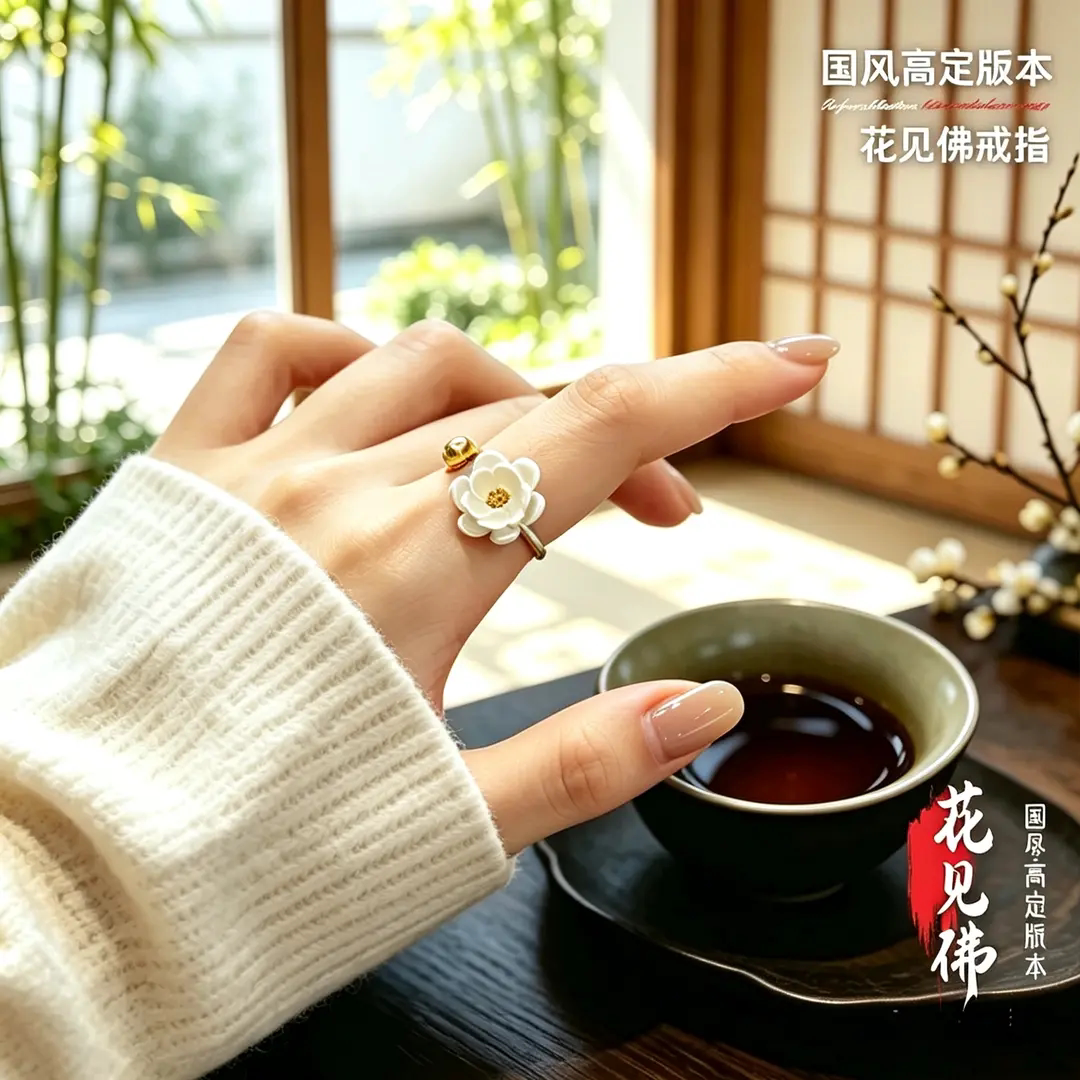 莲生好运花见佛新中式莲花戒指国风复古轻奢时尚开口可调指环饰品
