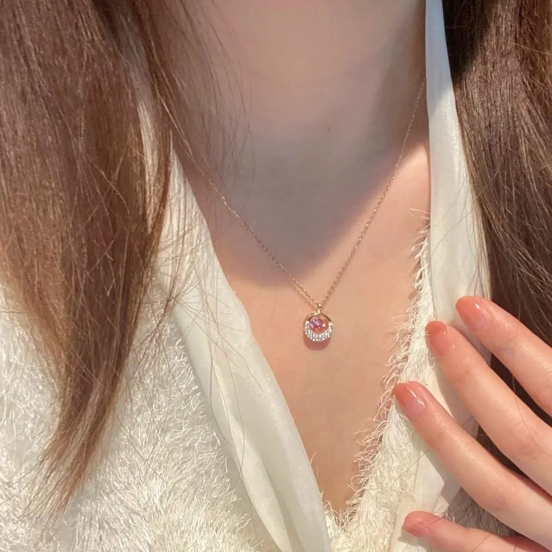 铜合金项链跳动的心项链轻奢小众高级感气质镶嵌锆石粉钻锁骨链
