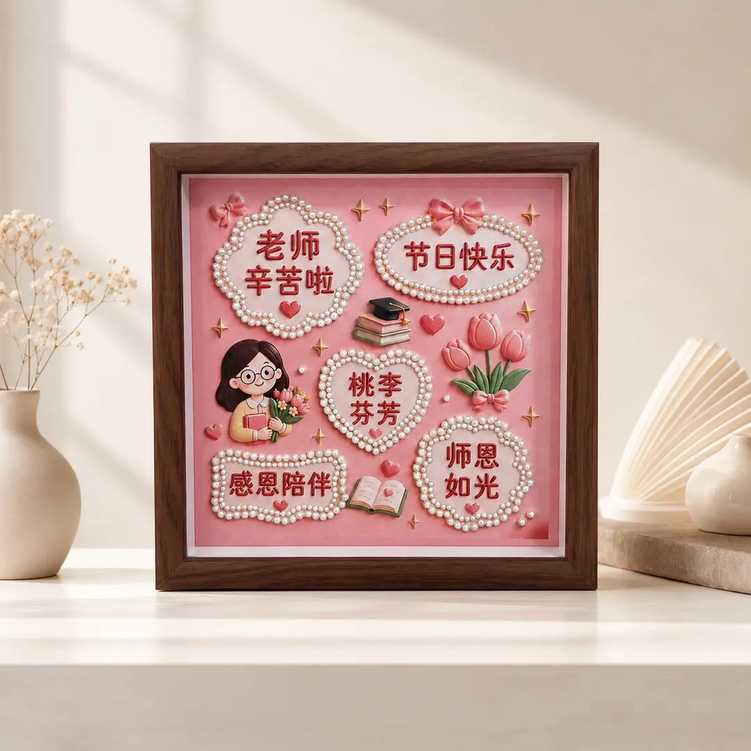 教师节送老师创意珍珠画钻石绣手工diy摆办公桌钻石绣带相框礼物