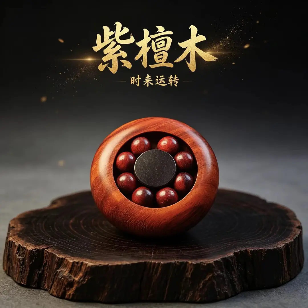 紫檀木时来运转手把件旋转活动手指创意解压文玩随身把玩转转乐