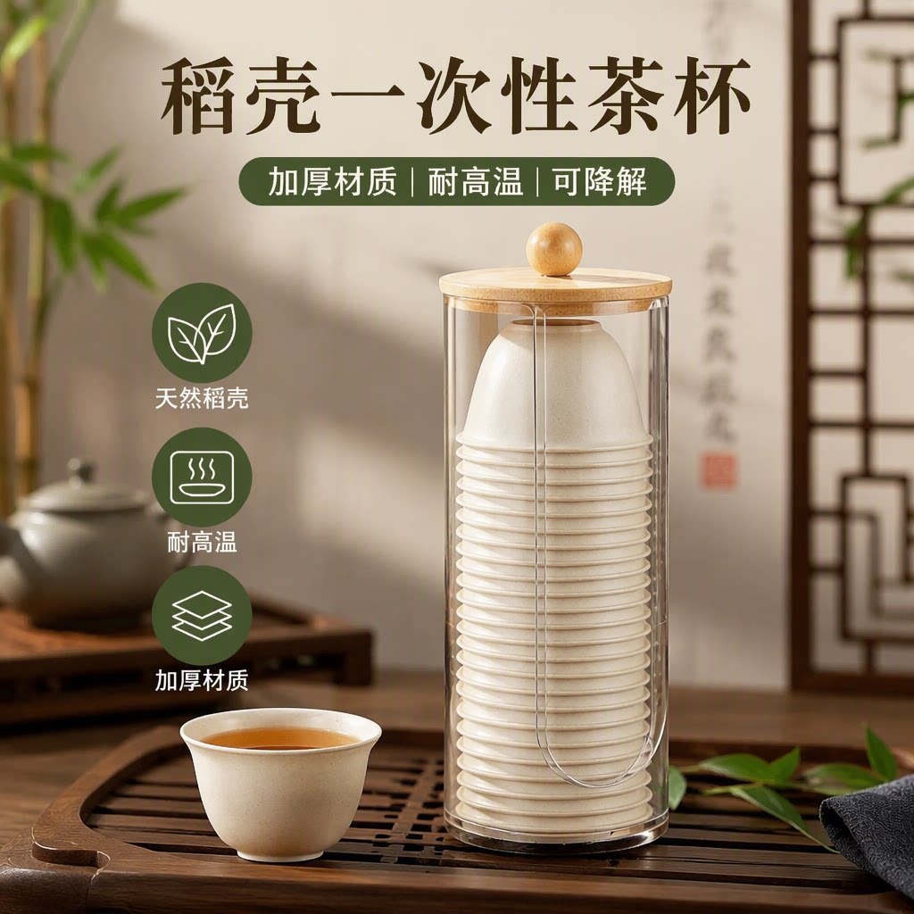 稻壳一次性茶杯加厚可降解