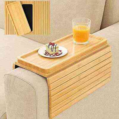 楠竹家用沙发扶手托盘置物架可拆卸沙发侧边托盘可折叠收纳木盘